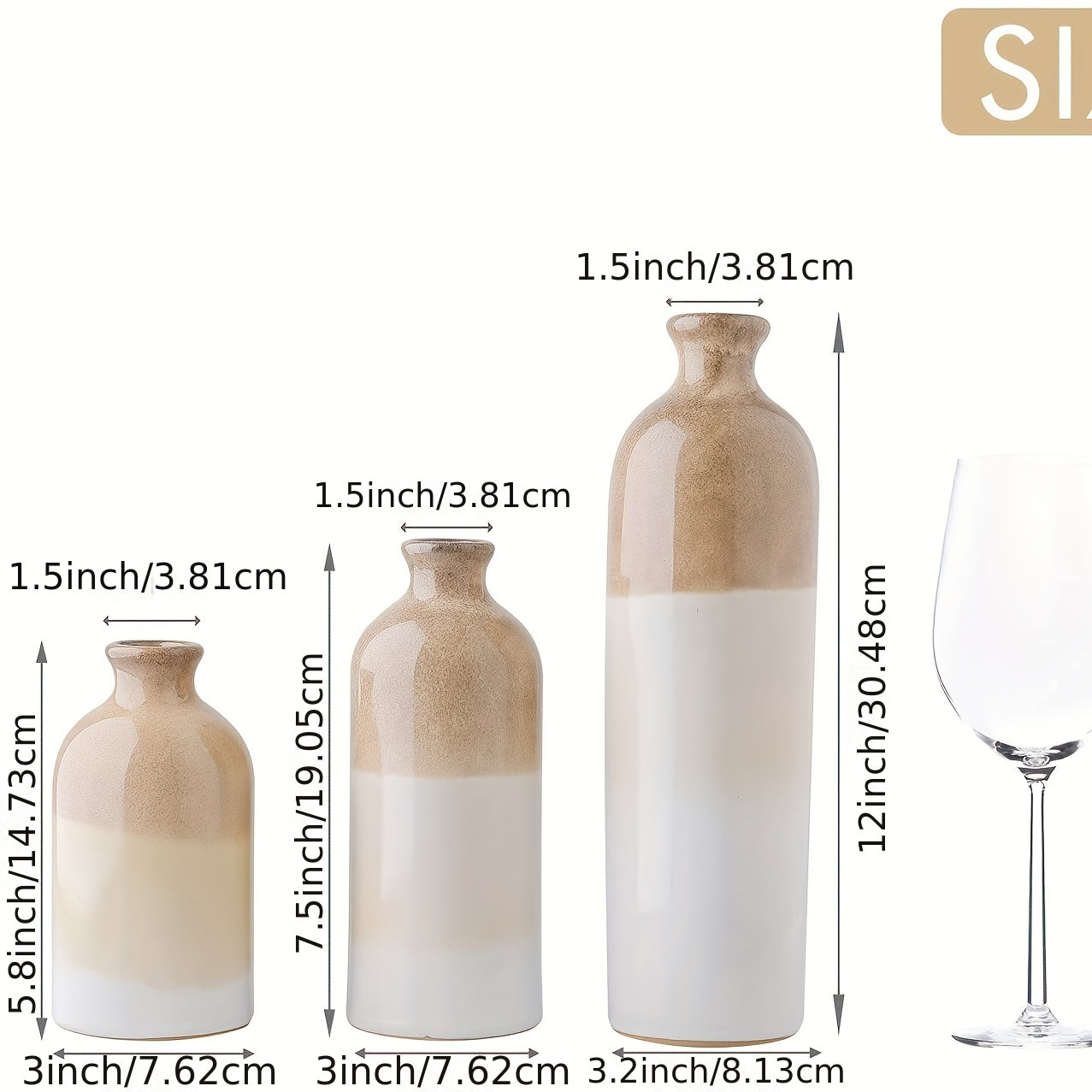 1pc Rural Ceramic Vase, Suitable For Home Decoration, Modern Farmhouse Beige And White Decorative Vase, Bohemian Vase, Used For Shelves, Tables, Fireplaces, Living Room Decoration