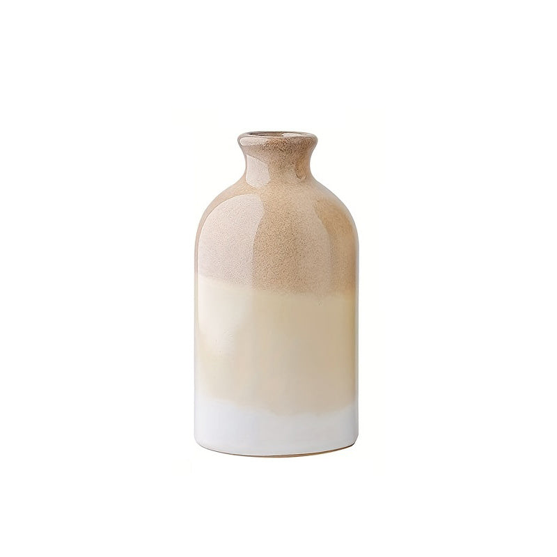 1pc Rural Ceramic Vase, Suitable For Home Decoration, Modern Farmhouse Beige And White Decorative Vase, Bohemian Vase, Used For Shelves, Tables, Fireplaces, Living Room Decoration