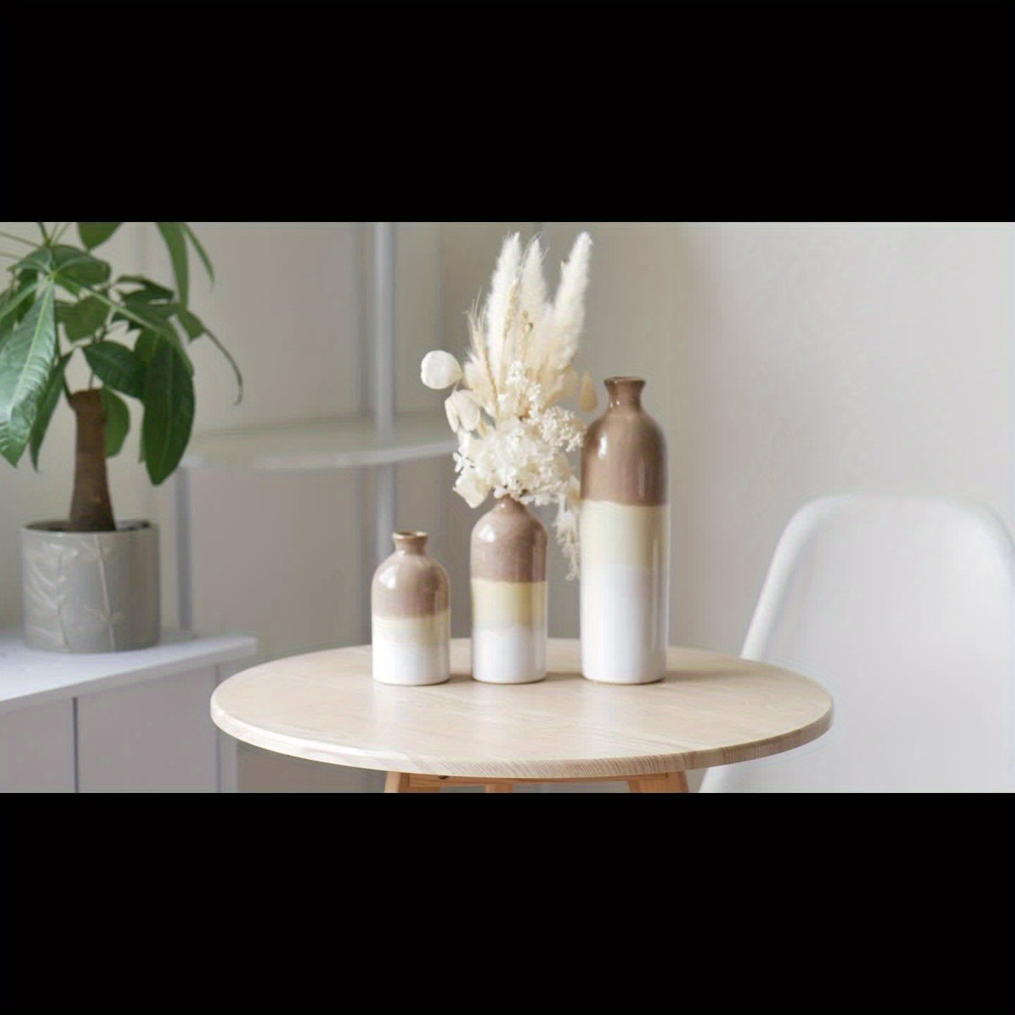 1pc Rural Ceramic Vase, Suitable For Home Decoration, Modern Farmhouse Beige And White Decorative Vase, Bohemian Vase, Used For Shelves, Tables, Fireplaces, Living Room Decoration