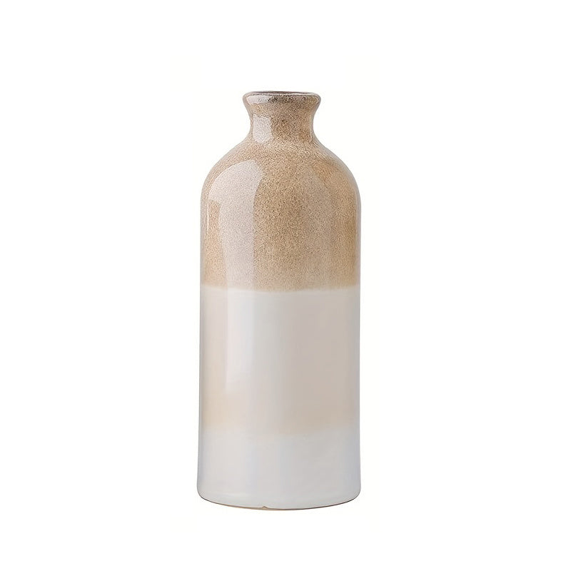 1pc Rural Ceramic Vase, Suitable For Home Decoration, Modern Farmhouse Beige And White Decorative Vase, Bohemian Vase, Used For Shelves, Tables, Fireplaces, Living Room Decoration