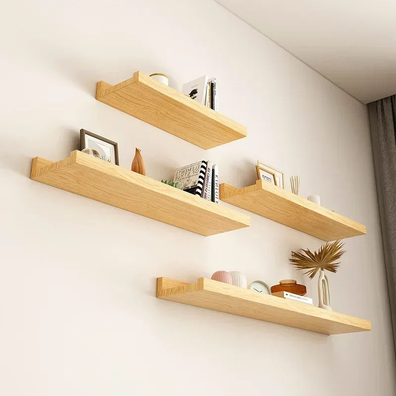 Wood Shelves Wall Floating Shelves Wall Partition Laminate Hanging Hole-free Storage Shelf Home Display Rack Closet Organizer