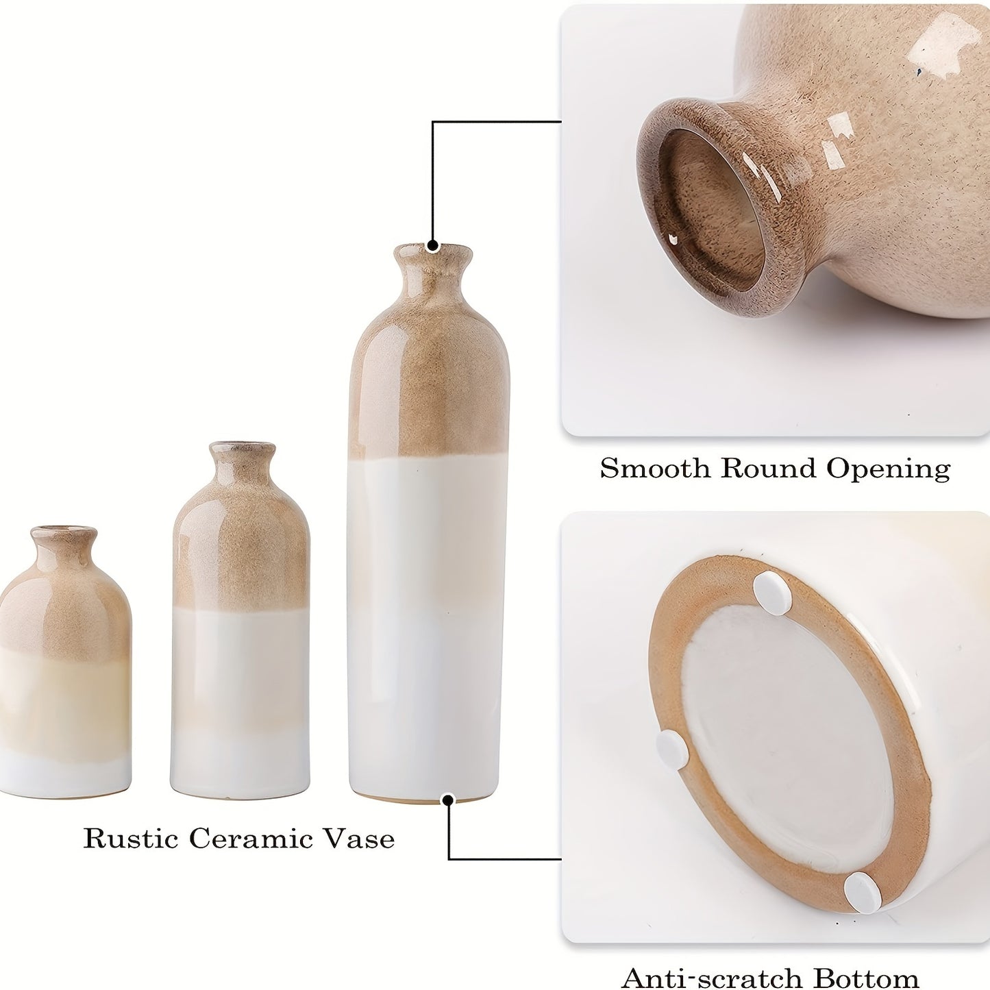 1pc Rural Ceramic Vase, Suitable For Home Decoration, Modern Farmhouse Beige And White Decorative Vase, Bohemian Vase, Used For Shelves, Tables, Fireplaces, Living Room Decoration