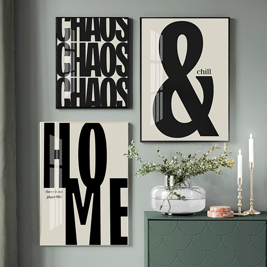 1pc Unframed Canvas Poster, Modern Art, Black And Beige Quote, Chill Home, Chaos, Ideal Gift For Bedroom Living Room Corridor, Wall Art, Wall Decor, Winter Decor, Room Decoration