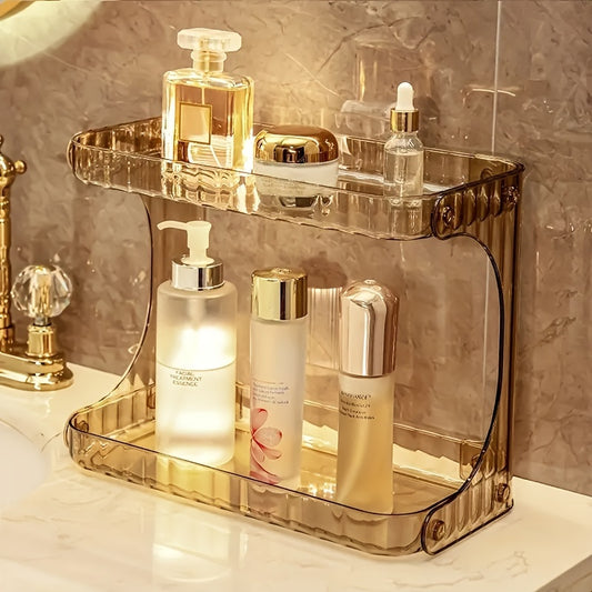 1pc Double Layer Bathroom Storage Rack, 2 Tier Bathroom Organizer For Perfumes And Makeups, Skincare, Toiletries, Modern Desktop Storage Holder For Bathroom
