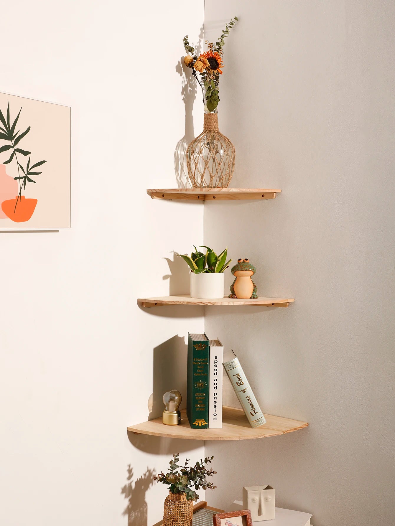 Scalloped Corner Shelves Floating Wall Shelf Storage Rack Wooden Wall Decor Bedroom Living Room Kitchen  Home Decorations Ledge
