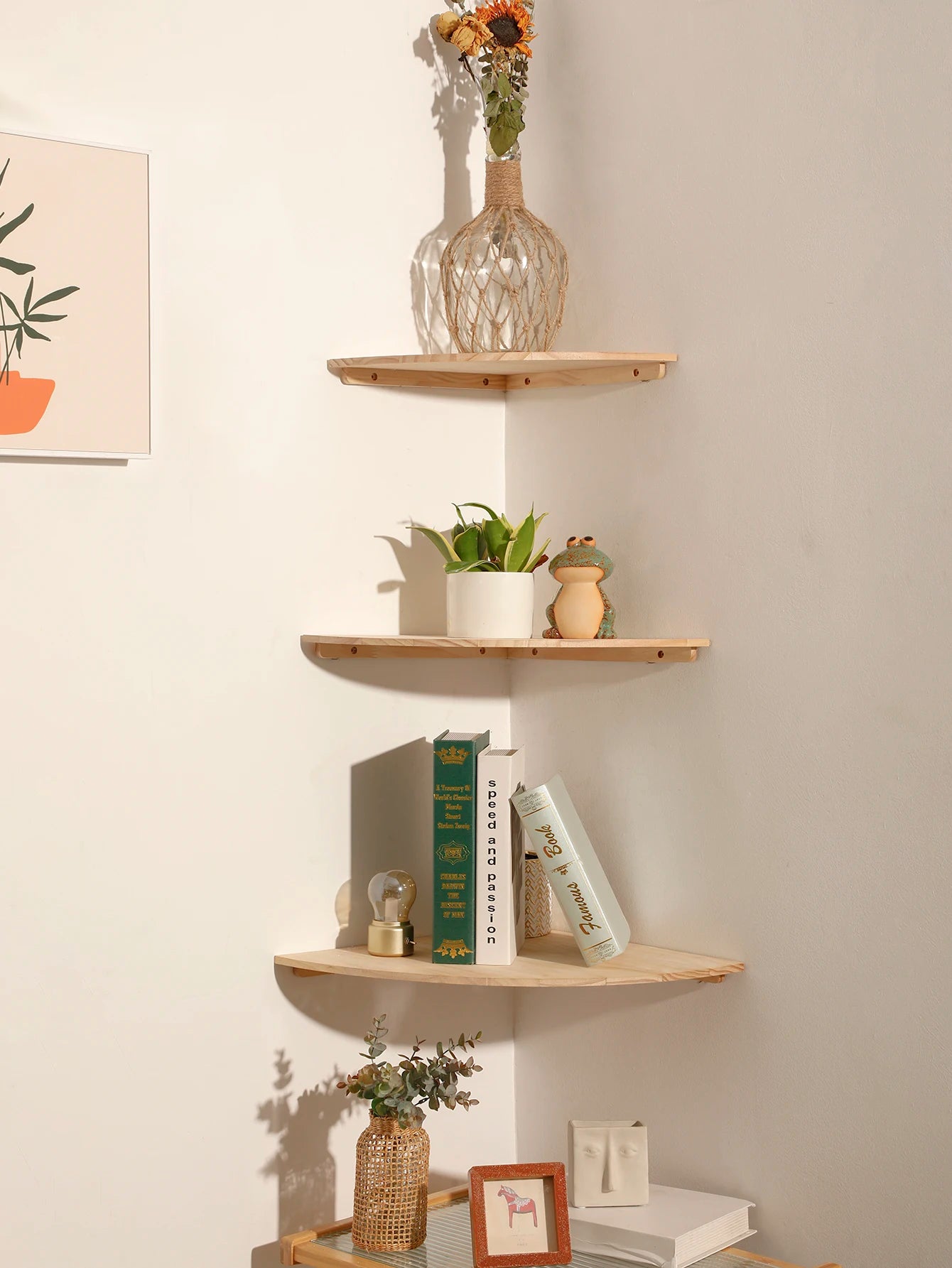 Scalloped Corner Shelves Floating Wall Shelf Storage Rack Wooden Wall Decor Bedroom Living Room Kitchen  Home Decorations Ledge