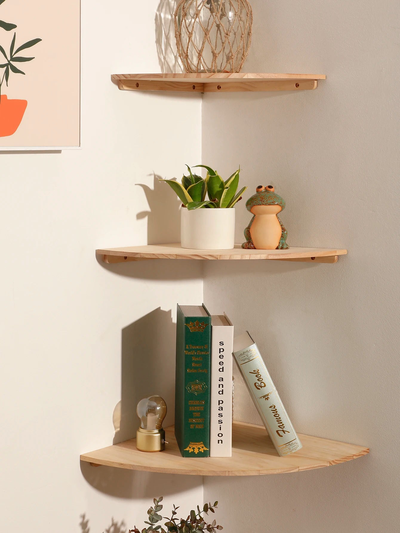 Scalloped Corner Shelves Floating Wall Shelf Storage Rack Wooden Wall Decor Bedroom Living Room Kitchen  Home Decorations Ledge