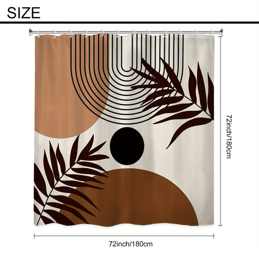 1pc Boho Shower Curtain, Abstract Modern Moon Phase Mushroom Plant Arch Geometric Fabric Waterproof Polyester Curtain With 12 Hooks, Bathroom Accessories, Ramadan Decor